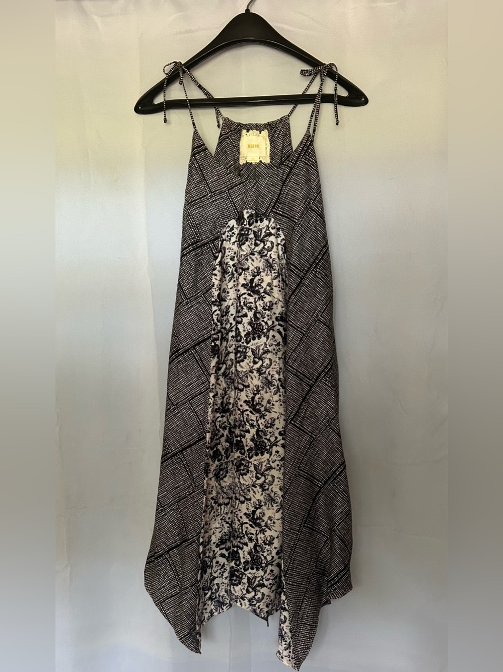 Anthropologie Maeve Handkerchief Slip Dress Lined Black/White Size SP